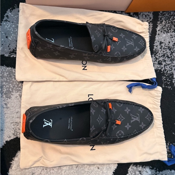Louis Vuitton Men's Monogram Gray and Orange Loafers - Picture 4 of 5